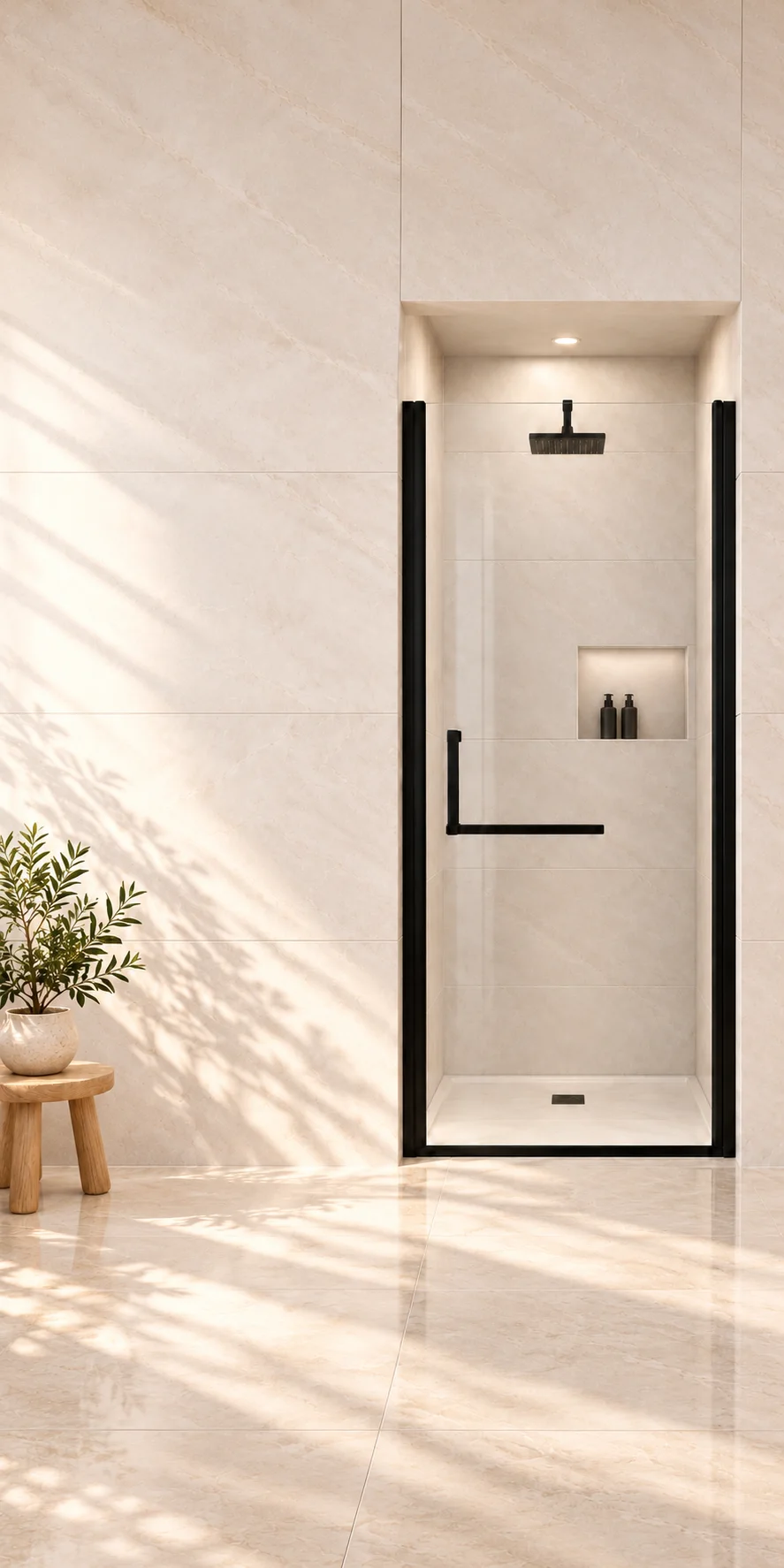 Semi-Frameless Pivot Shower Door with 1/4" Clear Tempered Glass