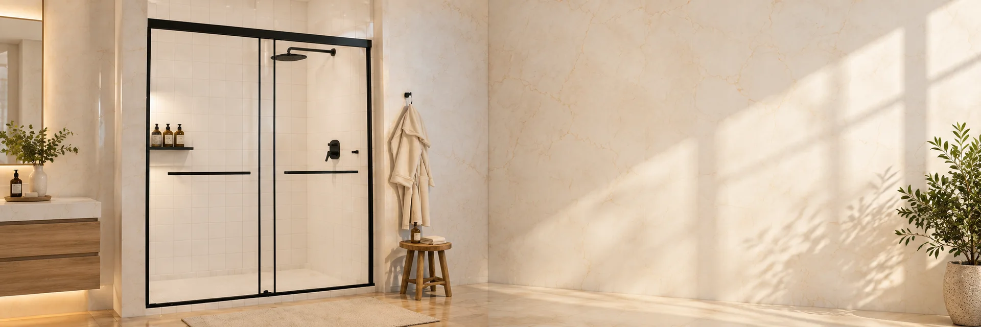 Semi-Frameless Double Sliding Shower Door with 1/4" Clear Tempered Glass