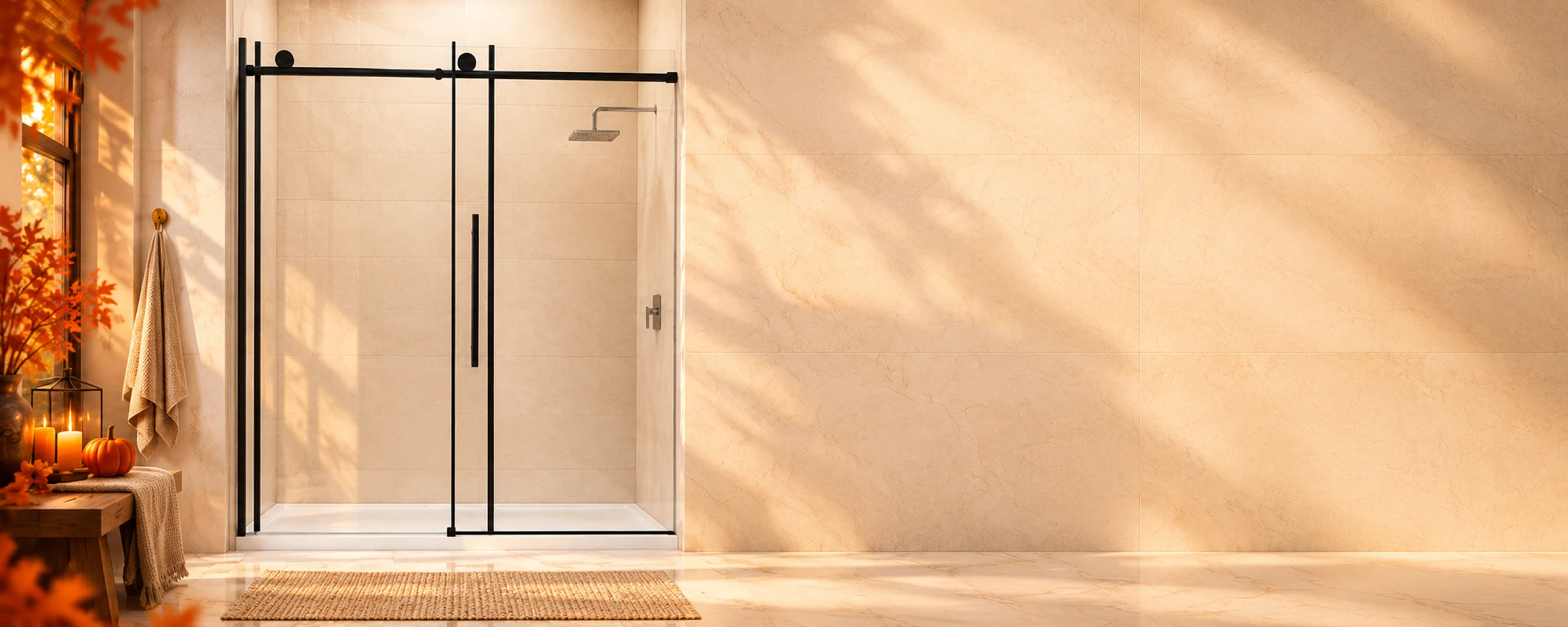 Frameless Sliding Shower Door with 5/16" Clear Tempered Glass