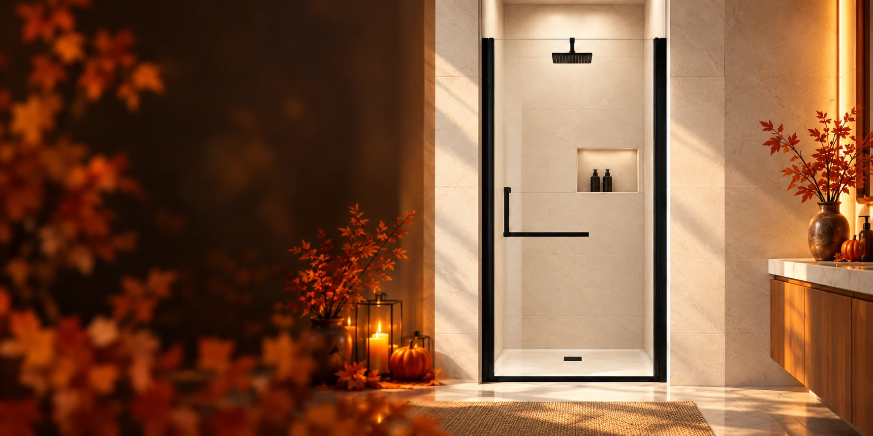 Semi-Frameless Pivot Shower Door with 1/4" Clear Tempered Glass