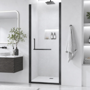 28–29.2" W x 72" H Semi-Frameless Pivot Shower Door with 1/4" Clear Tempered Glass in Matte Black, main product view