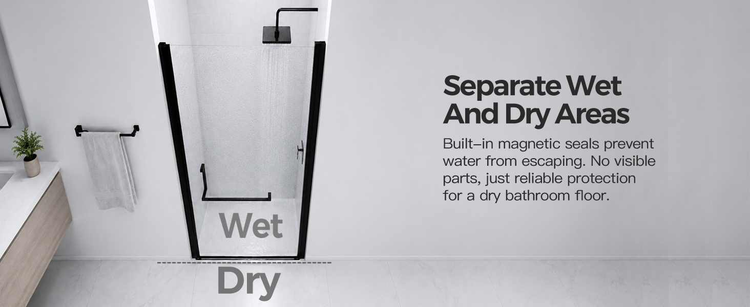 Semi-Frameless Pivot Shower Door with 1/4" Clear Tempered Glass, ARJ-P01-28-MB, detail image 9