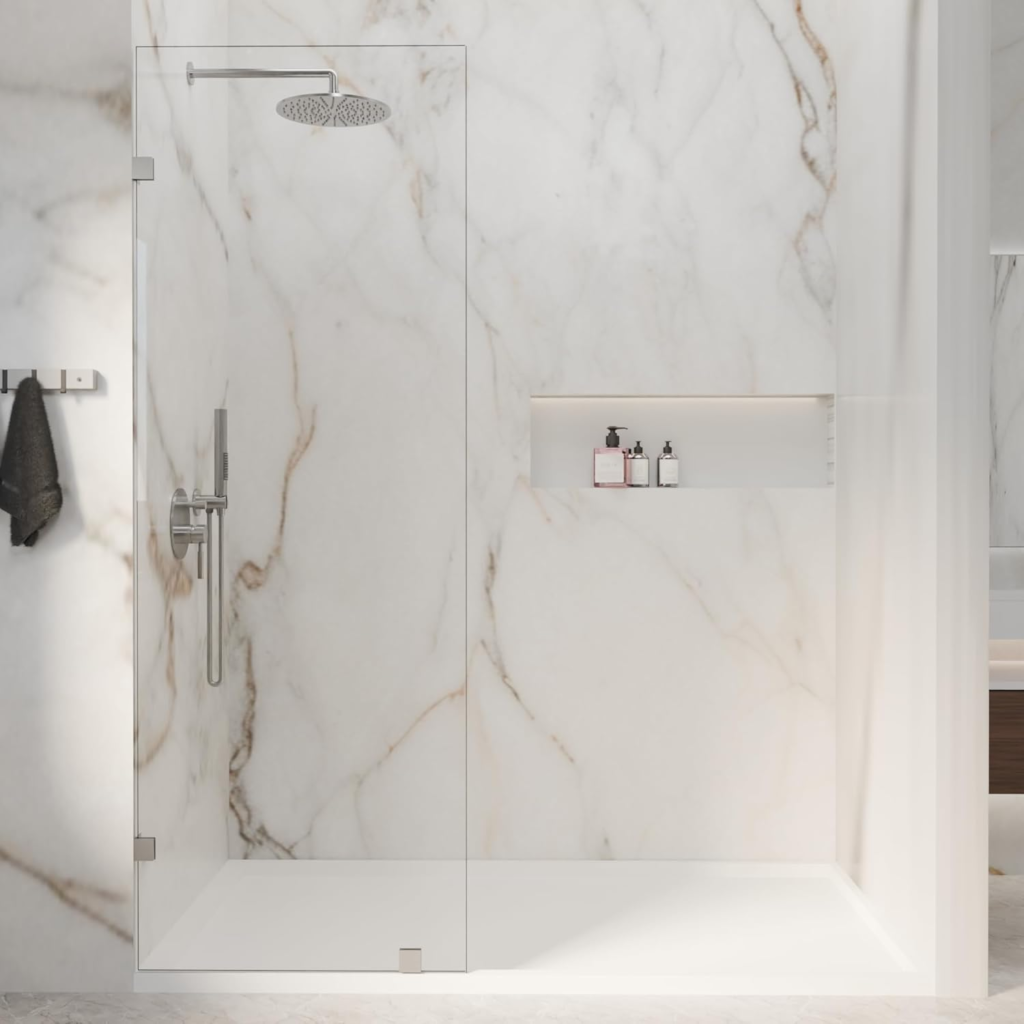 30" W x 72" H Frameless Fixed Shower Glass Panel with 3/8" Clear Tempered Glass in Chrome, main product view