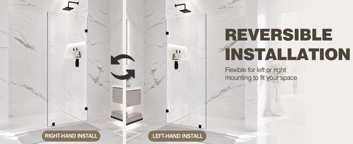 Frameless Fixed Shower Glass Panel with 3/8" Clear Tempered Glass, ARJ-W01-30-MB, detail image 6