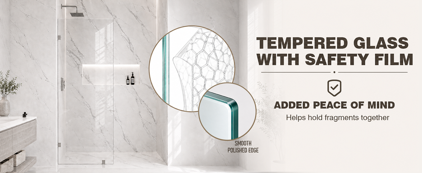 Frameless Fixed Shower Glass Panel with 3/8" Clear Tempered Glass, ARJ-W01-30-CH, detail image 6