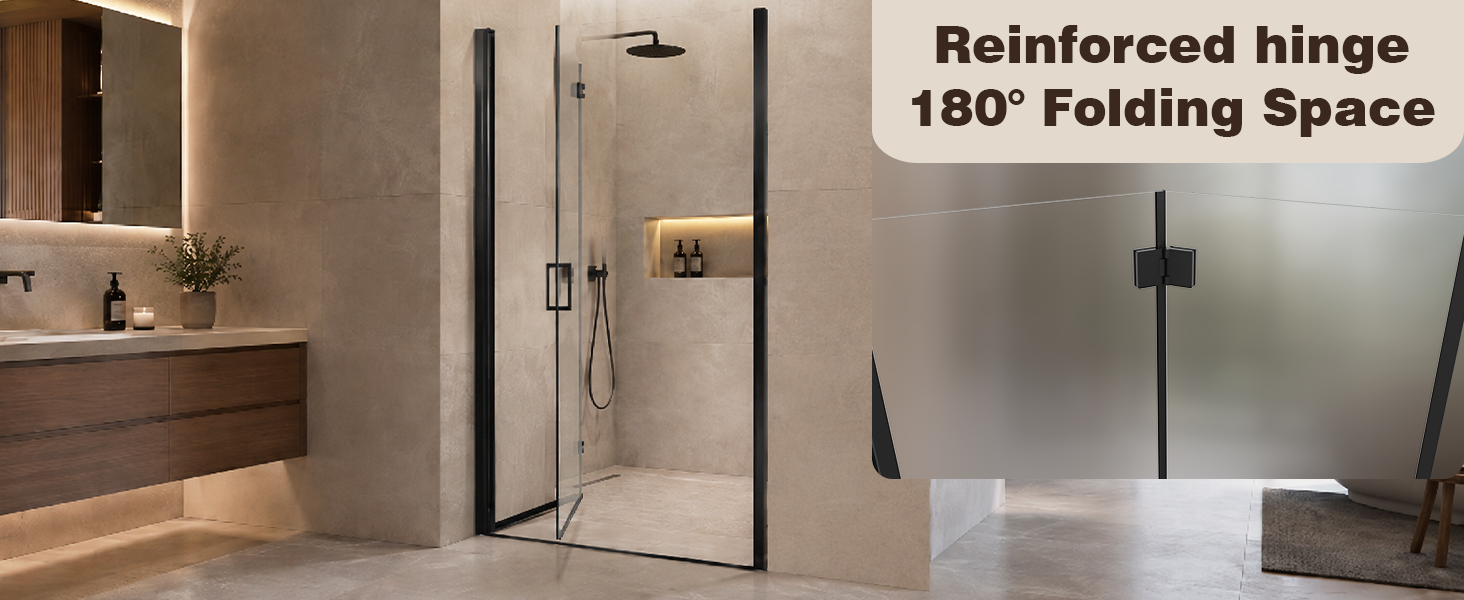 Frameless Bifold Pivot Shower Door with 1/4" Clear Tempered Glass, ARJ-P02-32-MB, detail image 2