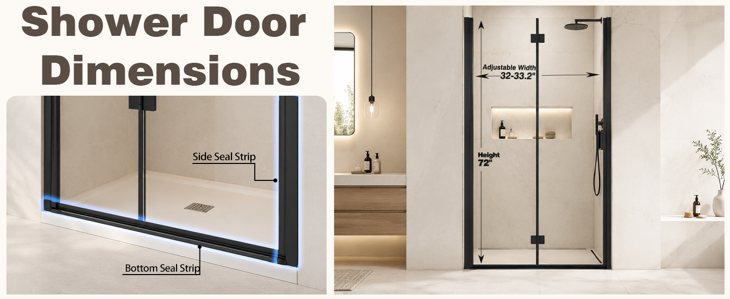 Frameless Bifold Pivot Shower Door with 1/4" Clear Tempered Glass, ARJ-P02-32-MB, detail image 3