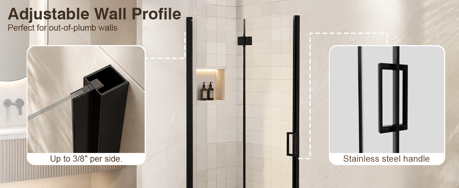 Frameless Bifold Pivot Shower Door with 1/4" Clear Tempered Glass, ARJ-P02-32-MB, detail image 4