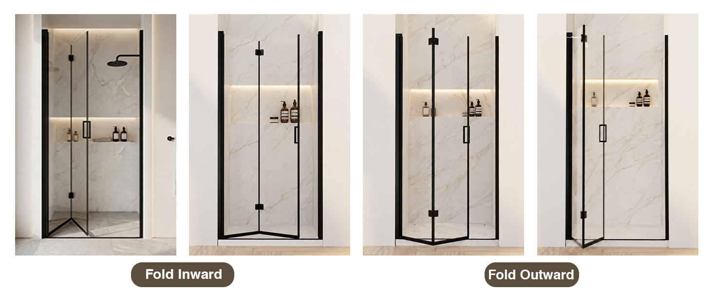 Frameless Bifold Pivot Shower Door with 1/4" Clear Tempered Glass, ARJ-P02-32-MB, detail image 9
