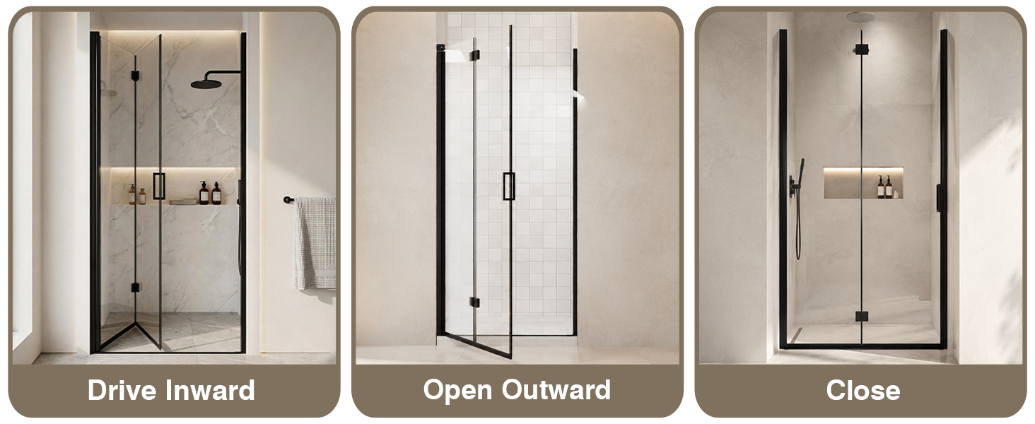 Frameless Bifold Pivot Shower Door with 1/4" Clear Tempered Glass, ARJ-P02-32-MB, detail image 10