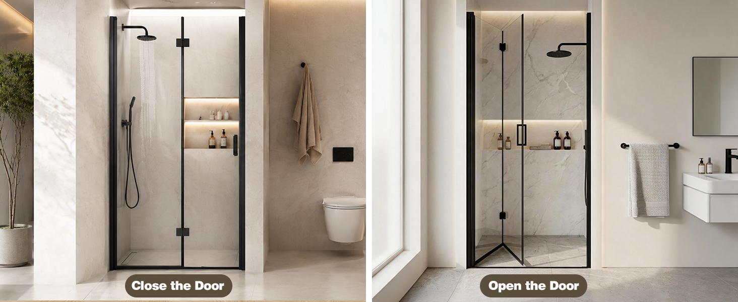 Frameless Bifold Pivot Shower Door with 1/4" Clear Tempered Glass, ARJ-P02-32-MB, detail image 11