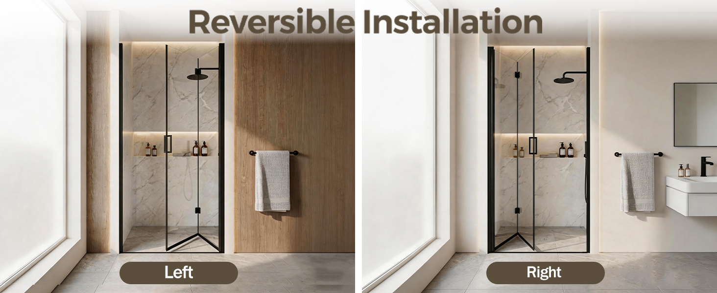 Frameless Bifold Pivot Shower Door with 1/4" Clear Tempered Glass, ARJ-P02-32-MB, detail image 12