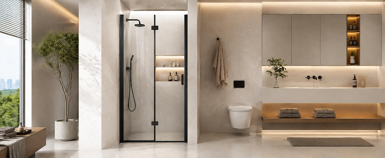 Frameless Bifold Pivot Shower Door with 1/4" Clear Tempered Glass, ARJ-P02-32-MB, detail image 14
