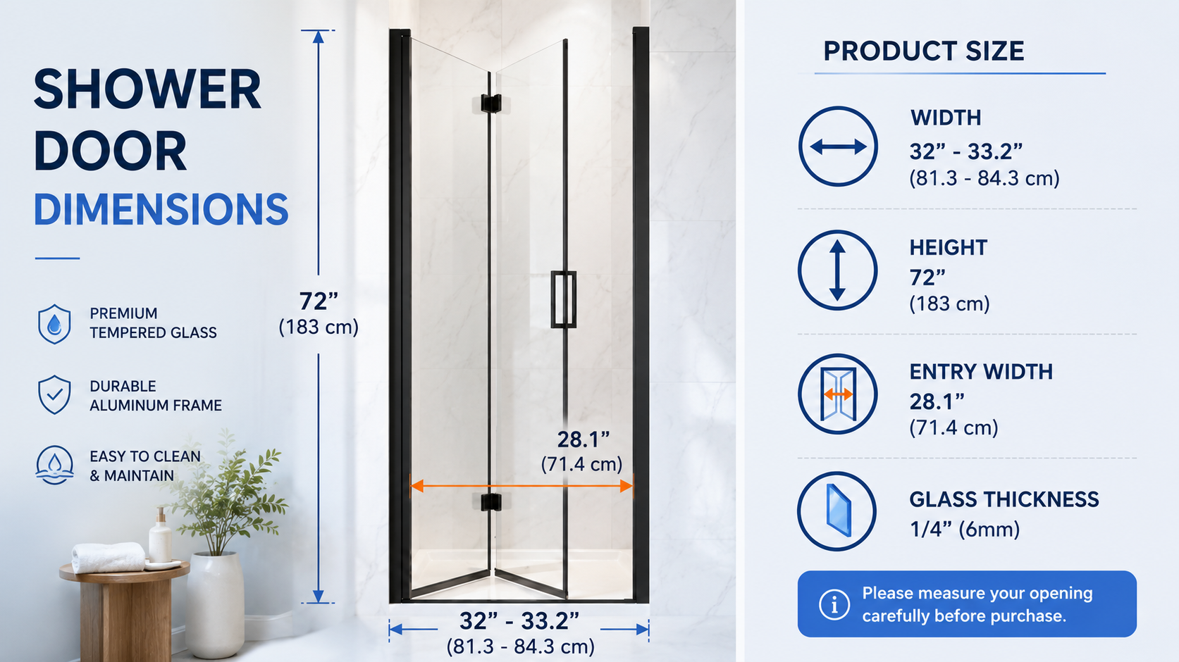 Frameless Bifold Pivot Shower Door with 1/4" Clear Tempered Glass, ARJ-P02-32-MB, detail image 19