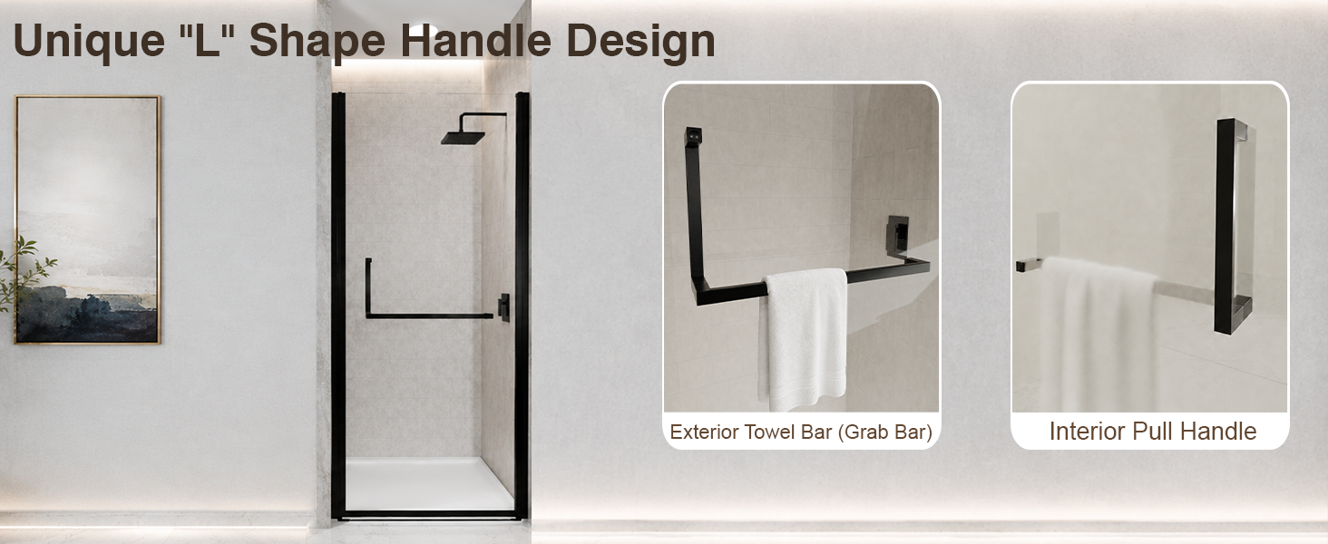 Semi-Frameless Pivot Shower Door with 1/4" Clear Tempered Glass, ARJ-P01-32-MB, detail image 4