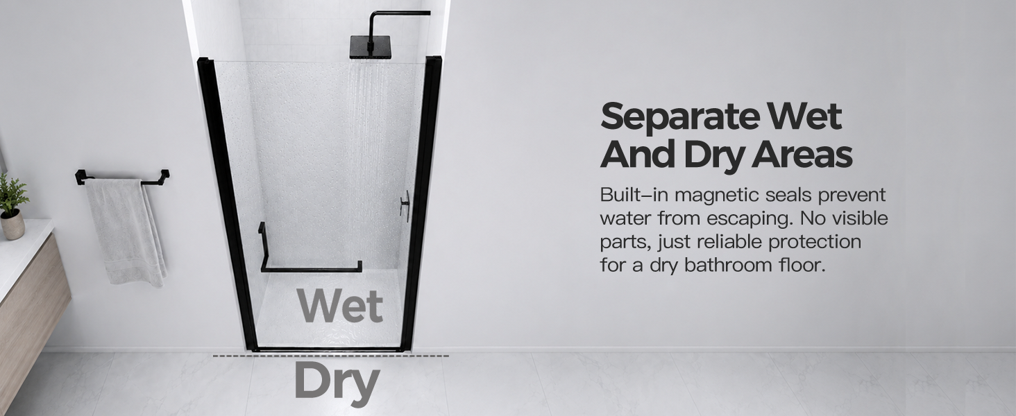 Semi-Frameless Pivot Shower Door with 1/4" Clear Tempered Glass, ARJ-P01-32-MB, detail image 9