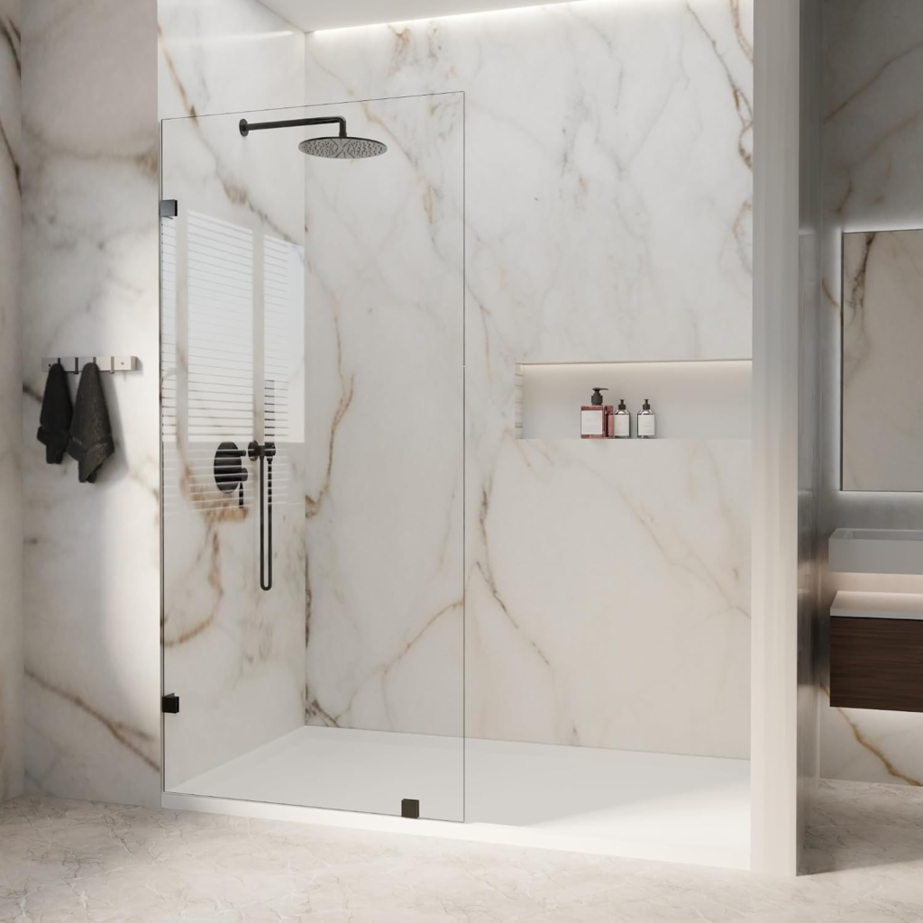 32" W x 72" H Frameless Fixed Shower Glass Panel with 3/8" Clear Tempered Glass in Matte Black, main product view