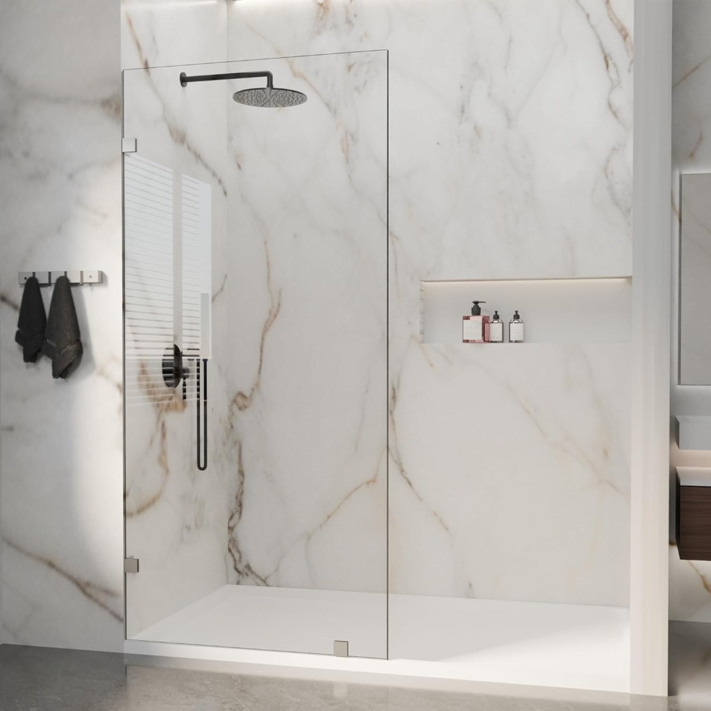 32" W x 72" H Frameless Fixed Shower Glass Panel with 3/8" Clear Tempered Glass in Chrome, main product view