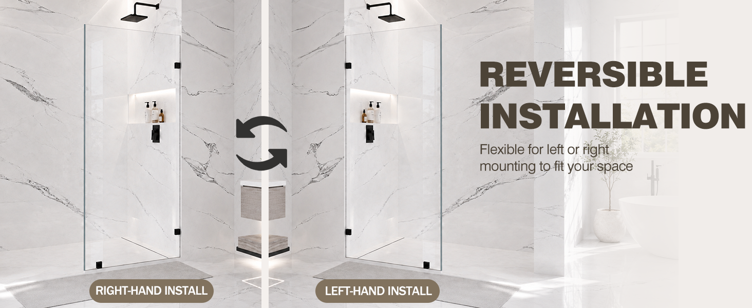 Frameless Fixed Shower Glass Panel with 3/8" Clear Tempered Glass, ARJ-W01-32-MB, detail image 6