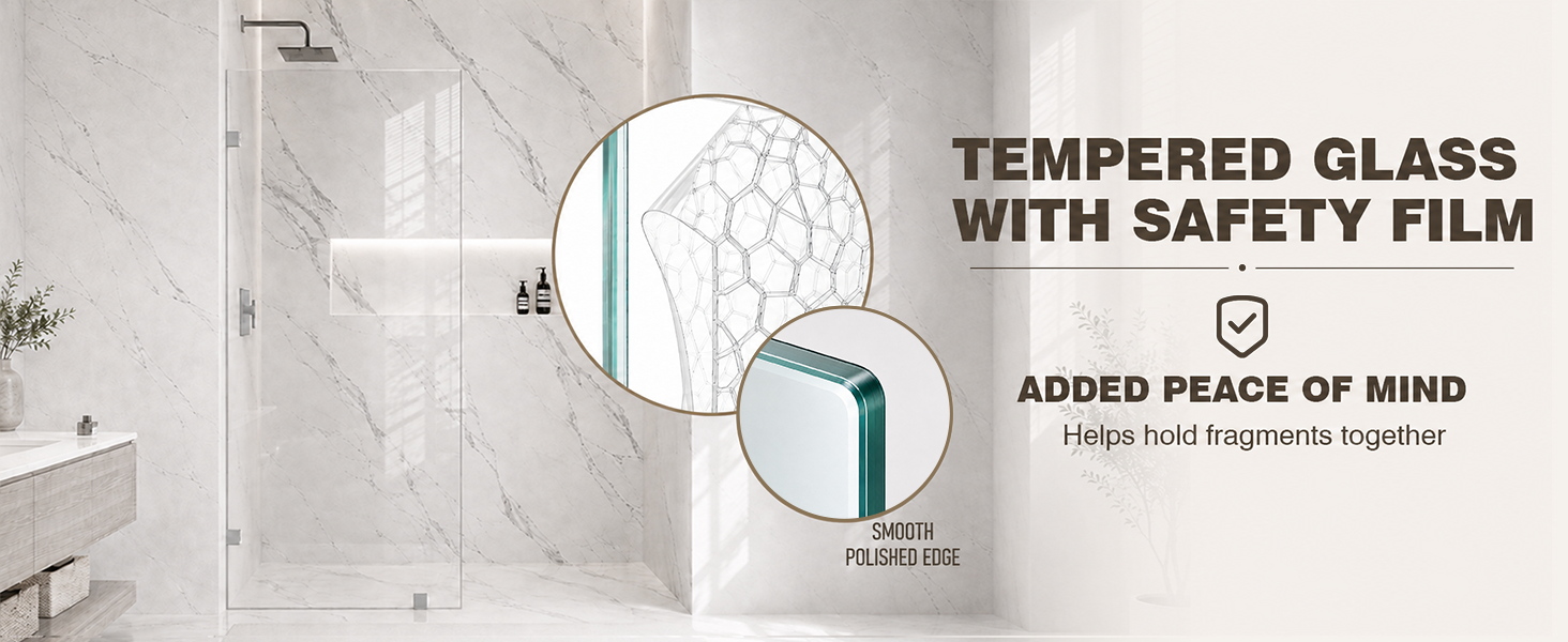 Frameless Fixed Shower Glass Panel with 3/8" Clear Tempered Glass, ARJ-W01-32-CH, detail image 6