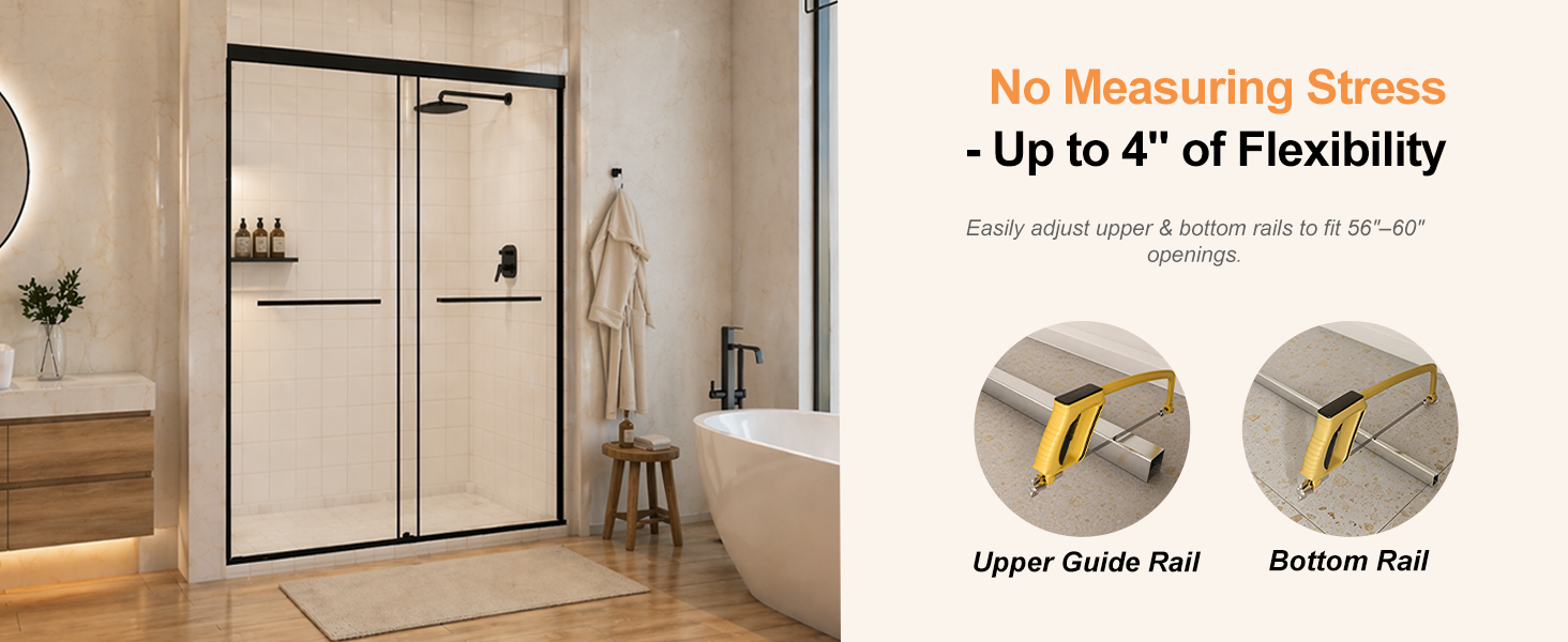 Semi-Frameless Double Sliding Shower Door with 1/4" Clear Tempered Glass, ARJ-S03-48-MB, detail image 2