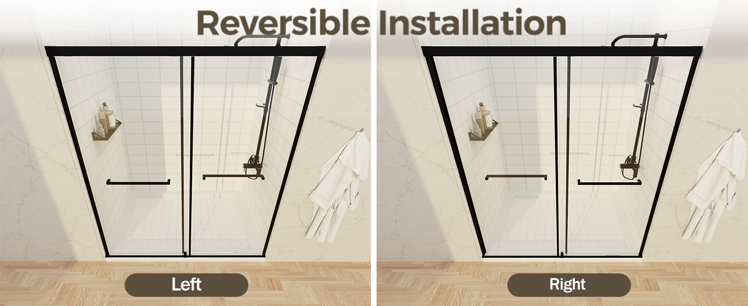 Semi-Frameless Double Sliding Shower Door with 1/4" Clear Tempered Glass, ARJ-S03-48-MB, detail image 6