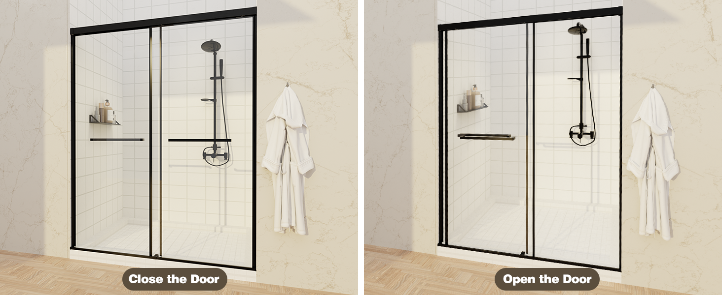 Semi-Frameless Double Sliding Shower Door with 1/4" Clear Tempered Glass, ARJ-S03-48-MB, detail image 7