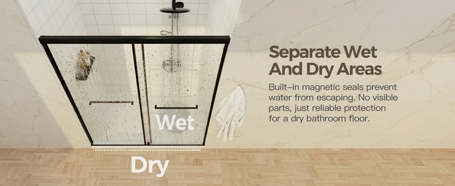 Semi-Frameless Double Sliding Shower Door with 1/4" Clear Tempered Glass, ARJ-S03-48-MB, detail image 8