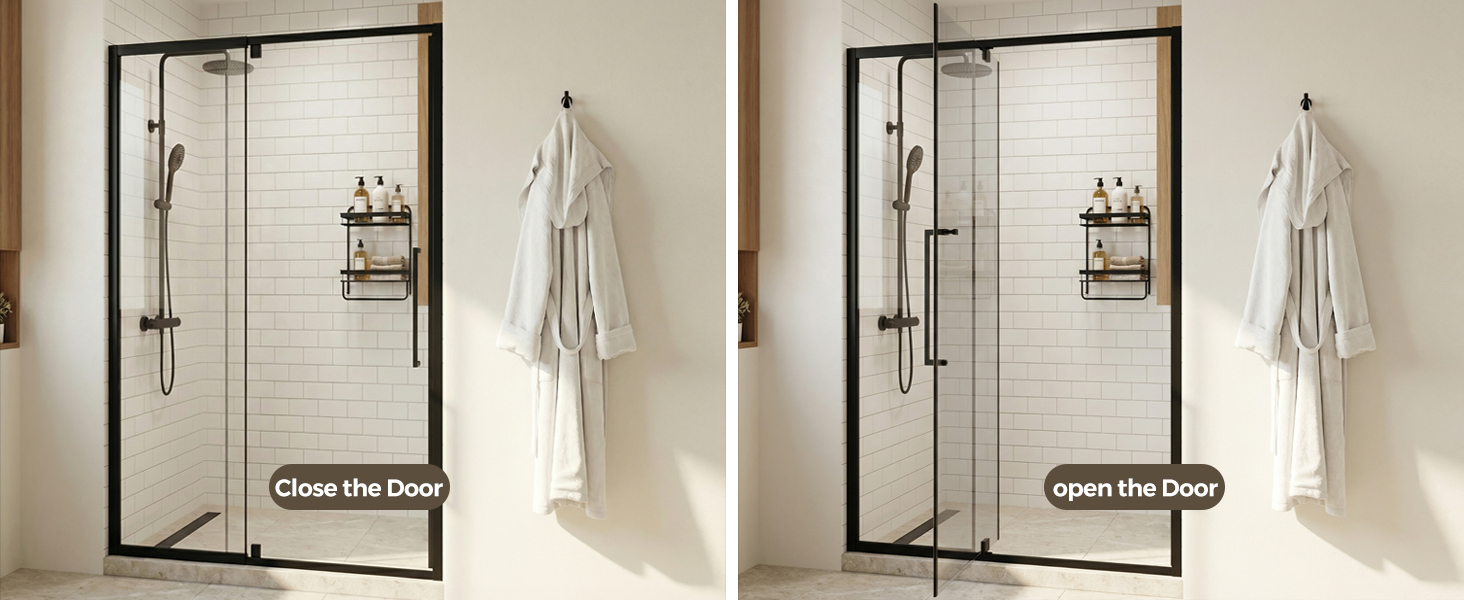 Semi-Frameless Hinged Shower Door with 1/4" Clear Tempered Glass, ARJ-J01-44-MB, detail image 7