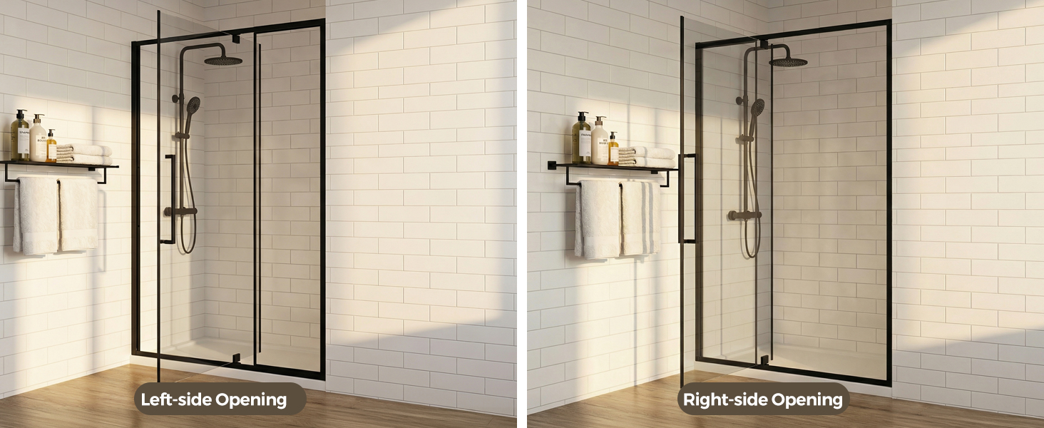 Semi-Frameless Hinged Shower Door with 1/4" Clear Tempered Glass, ARJ-J01-44-MB, detail image 8