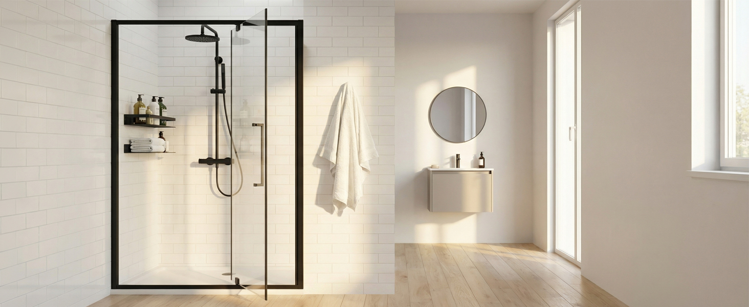 Semi-Frameless Hinged Shower Door with 1/4" Clear Tempered Glass, ARJ-J01-44-MB, detail image 11