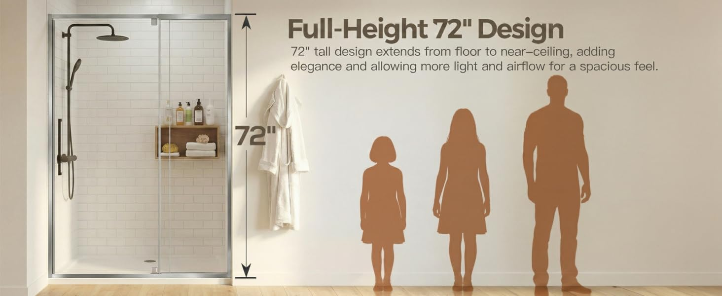 Semi-Frameless Hinged Shower Door with 1/4" Clear Tempered Glass, ARJ-J01-44-CH, detail image 2