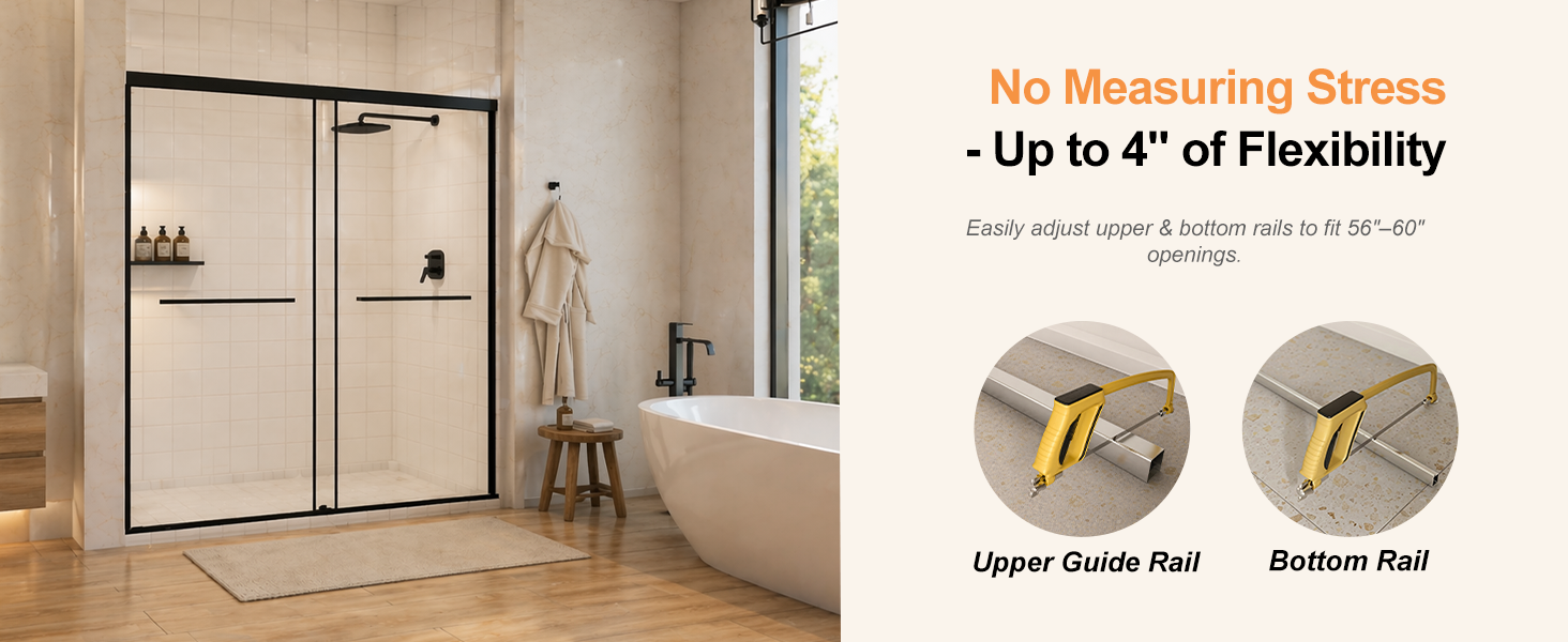 Frameless Sliding Shower Door with 5/16" Clear Tempered Glass, ARJ-S01-48-MB, detail image 2