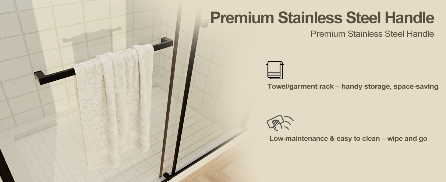 Frameless Sliding Shower Door with 5/16" Clear Tempered Glass, ARJ-S01-48-MB, detail image 3