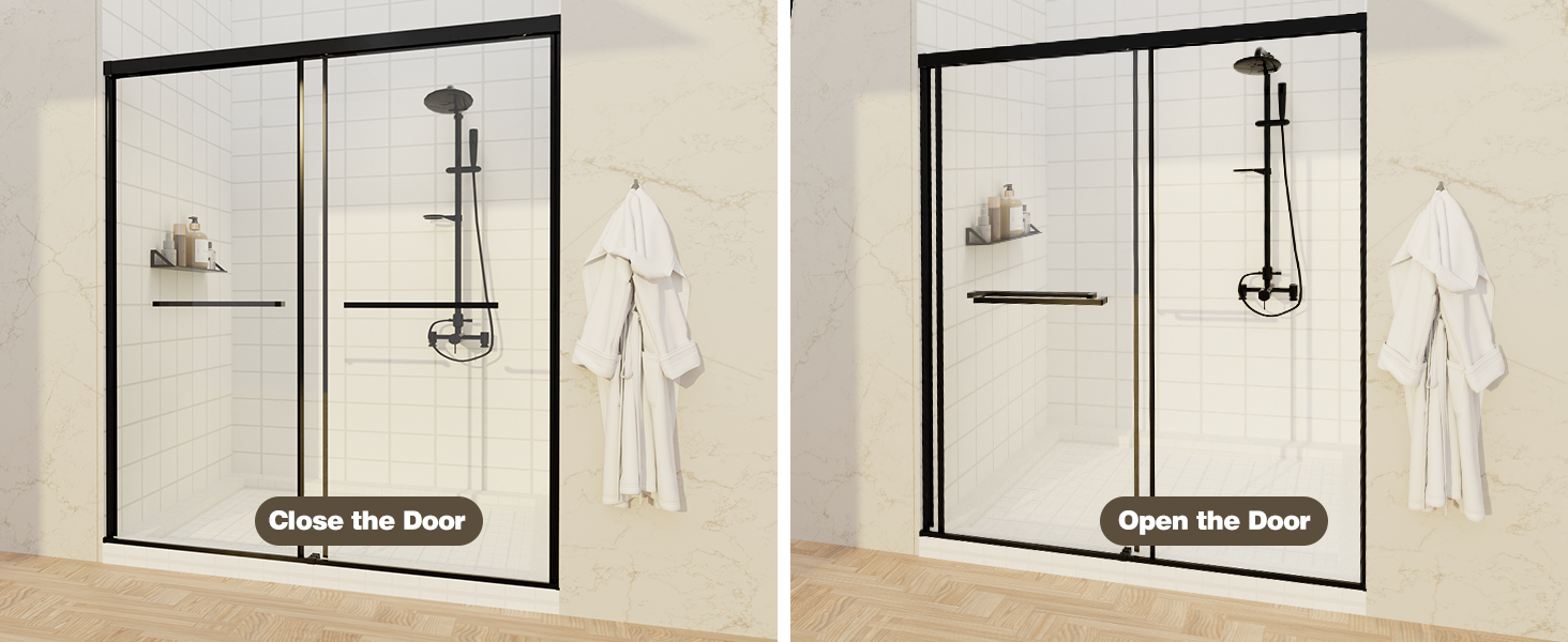 Frameless Sliding Shower Door with 5/16" Clear Tempered Glass, ARJ-S01-48-MB, detail image 7