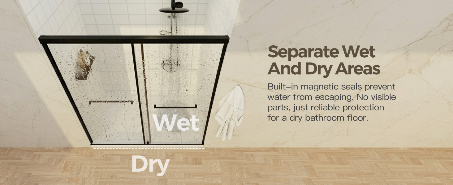 Frameless Sliding Shower Door with 5/16" Clear Tempered Glass, ARJ-S01-48-MB, detail image 8