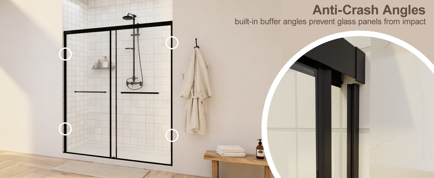 Frameless Sliding Shower Door with 5/16" Clear Tempered Glass, ARJ-S01-48-MB, detail image 9