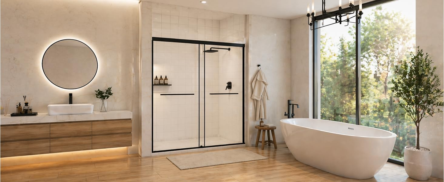 Frameless Sliding Shower Door with 5/16" Clear Tempered Glass, ARJ-S01-48-MB, detail image 11