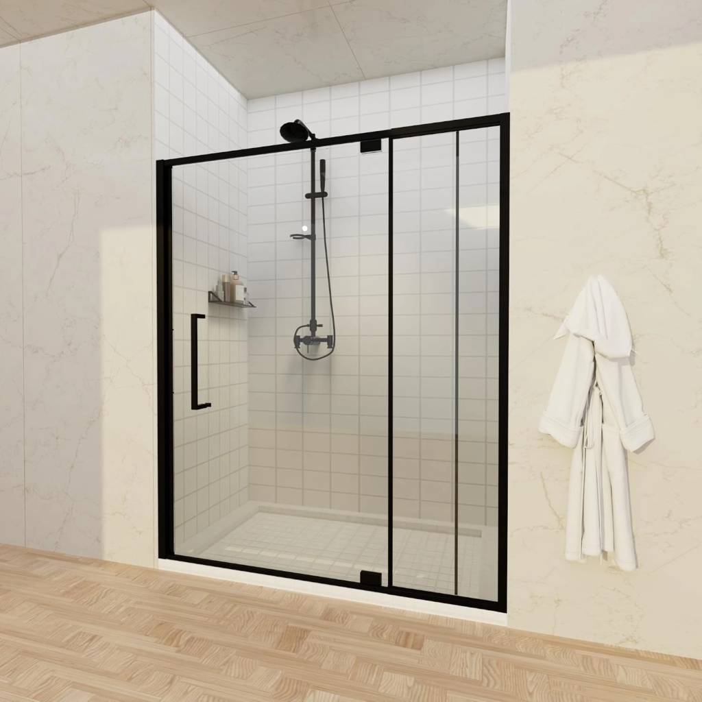56–60" W x 72" H Semi-Frameless Hinged Shower Door with 1/4" Clear Tempered Glass in Matte Black, main product view