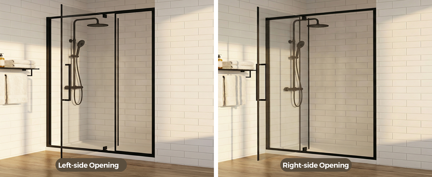 Semi-Frameless Hinged Shower Door with 1/4" Clear Tempered Glass, ARJ-J01-56-MB, detail image 7
