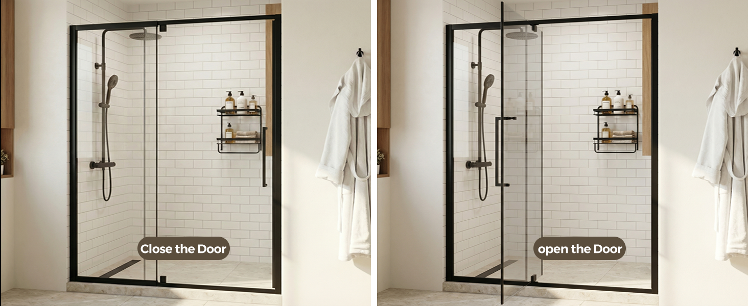 Semi-Frameless Hinged Shower Door with 1/4" Clear Tempered Glass, ARJ-J01-56-MB, detail image 9