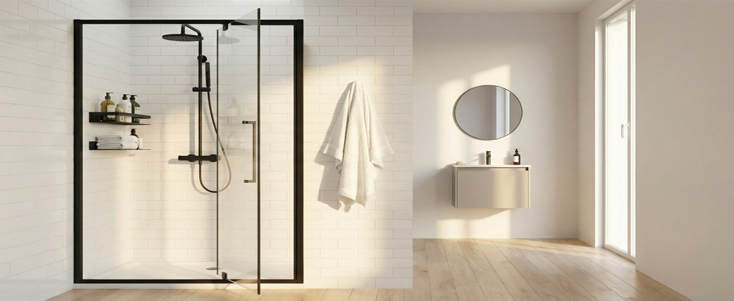 Semi-Frameless Hinged Shower Door with 1/4" Clear Tempered Glass, ARJ-J01-56-MB, detail image 11