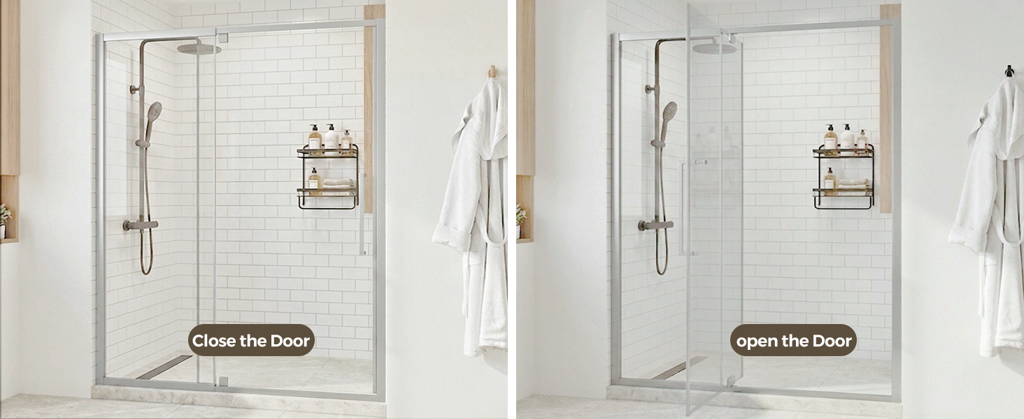Semi-Frameless Hinged Shower Door with 1/4" Clear Tempered Glass, ARJ-J01-56-CH, detail image 6