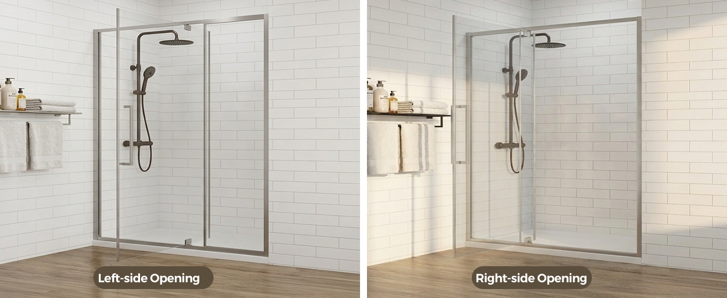 Semi-Frameless Hinged Shower Door with 1/4" Clear Tempered Glass, ARJ-J01-56-CH, detail image 7