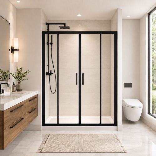 58–60" W x 72" H Double Framed Sliding Shower Door with 1/4" Clear Tempered Glass, Matte Black Finish in Matte Black, main product view