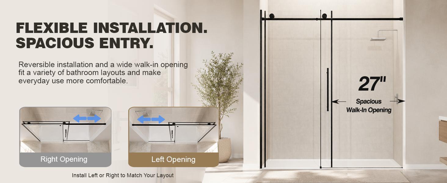 Frameless Sliding Shower Door with 5/16" Clear Tempered Glass, ARJ-S01-60-MB, detail image 2