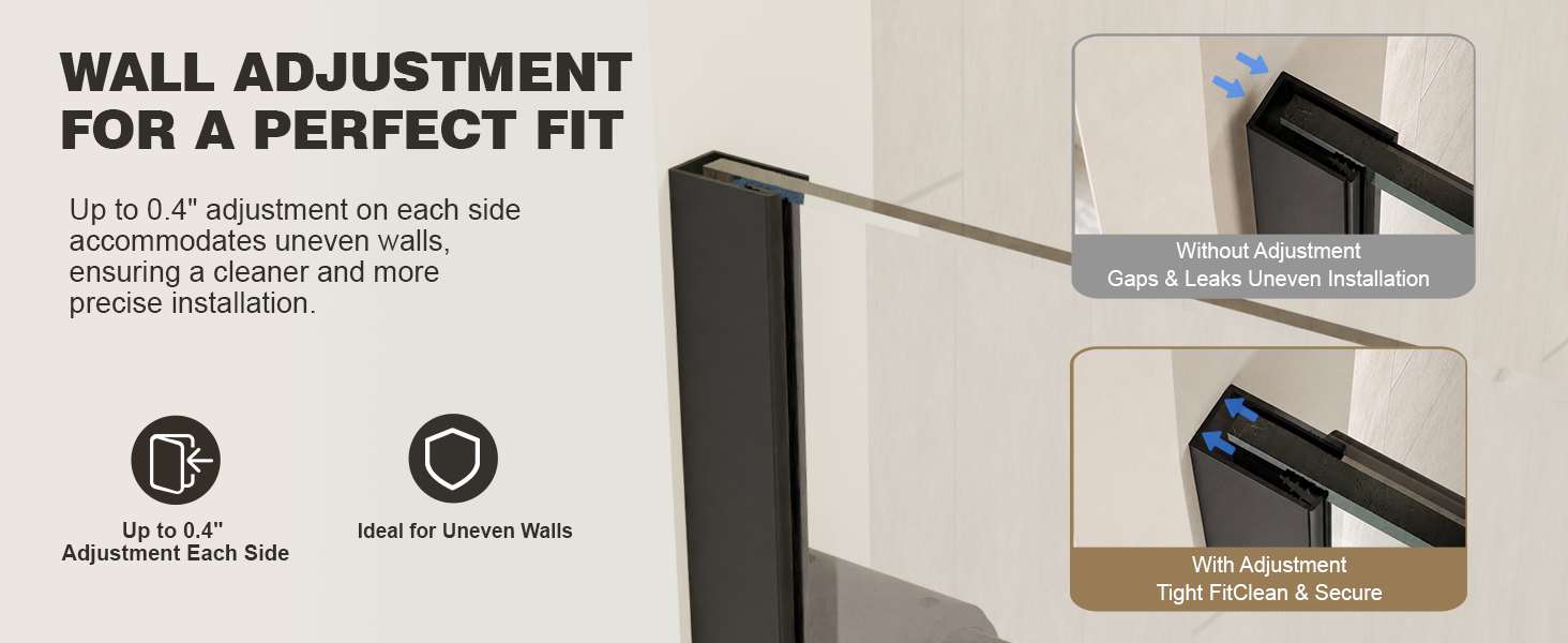 Frameless Sliding Shower Door with 5/16" Clear Tempered Glass, ARJ-S01-60-MB, detail image 3