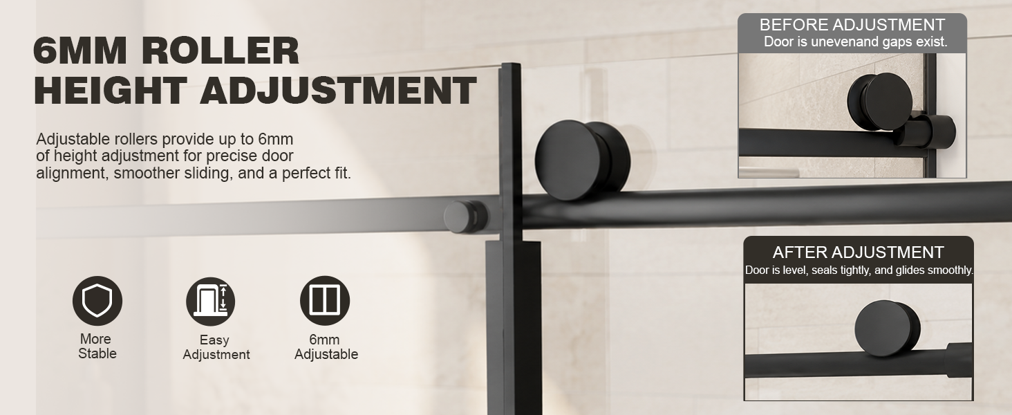 Frameless Sliding Shower Door with 5/16" Clear Tempered Glass, ARJ-S01-60-MB, detail image 4