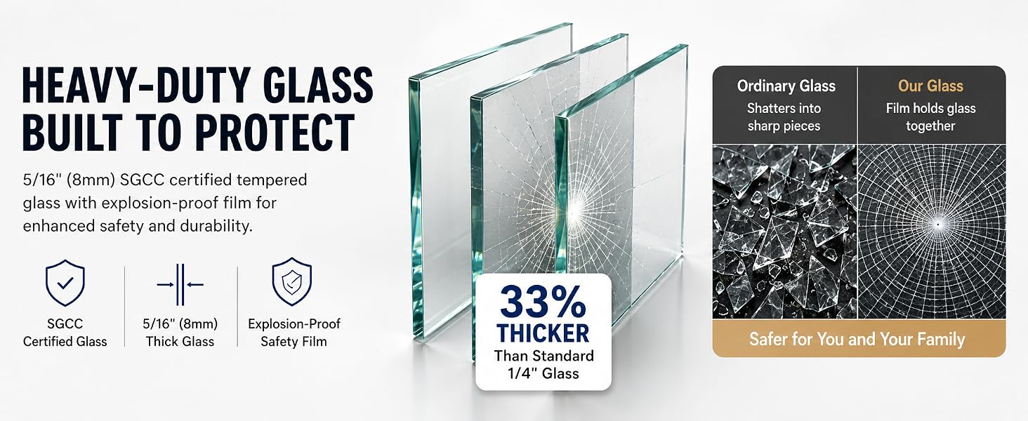Frameless Sliding Shower Door with 5/16" Clear Tempered Glass, ARJ-S01-60-MB, detail image 6