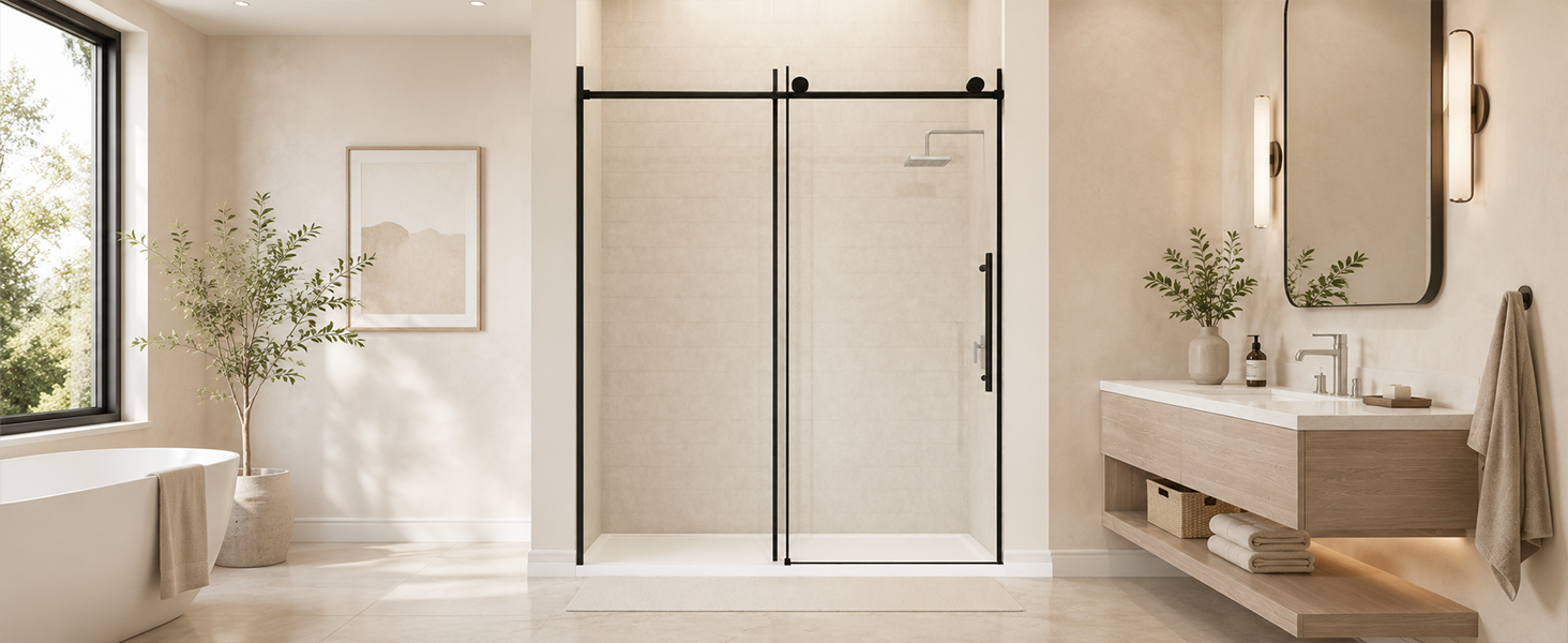 Frameless Sliding Shower Door with 5/16" Clear Tempered Glass, ARJ-S01-60-MB, detail image 8